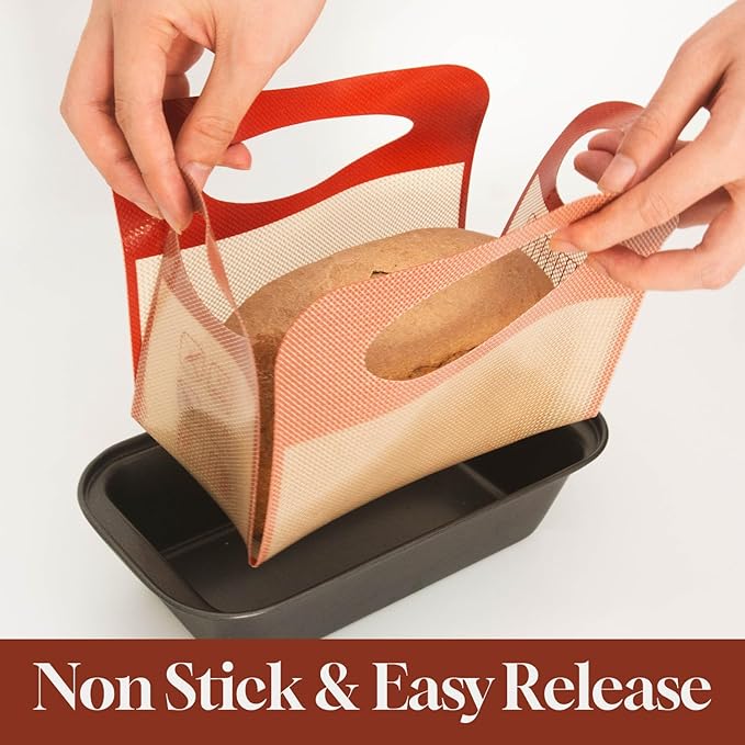 Silicone Bread Loaf Pan Liners, 2 PCS Non-Stick & Easy Clean Reusable Silicone Bread Sling with 4 Handles, Loaf Pan Lifter Liner, for 9.5 x 5 inch Loaf Pan