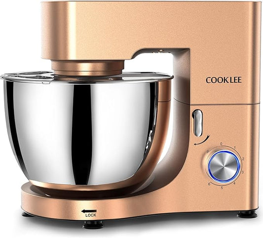 COOKLEE Stand Mixer, 9.5 Qt. 660W Electric Kitchen Mixer with Dishwasher-Safe Dough Hooks, Flat Beaters, Wire Whip & Pouring Shield Attachments for Most Home Cooks, Champagne