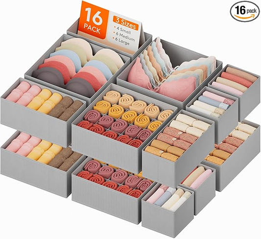 Lifewit Underwear Drawer Organizer for Closet 16 Pack, 3 Sizes Dresser Organizer Dividers, Deep Fabric Foldable Drawer Storage Organizer Bins for Clothes, Sock, Bra, Lingerie, Undies