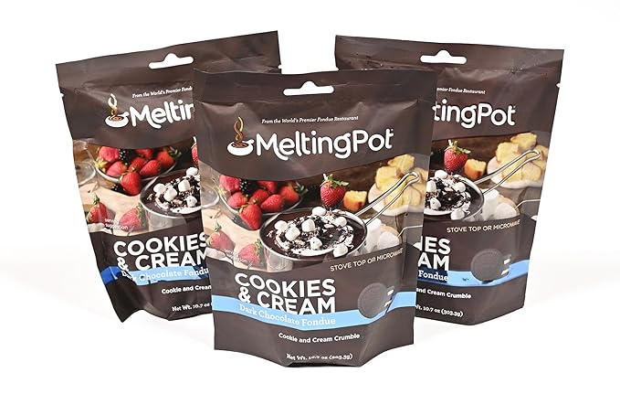 Melting Pot Chocolate Fondue; Mini Chocolate Wafers For Melting, Cookies & Cream Dark Chocolate Flavor, Pack of 3, 9.75oz Bags