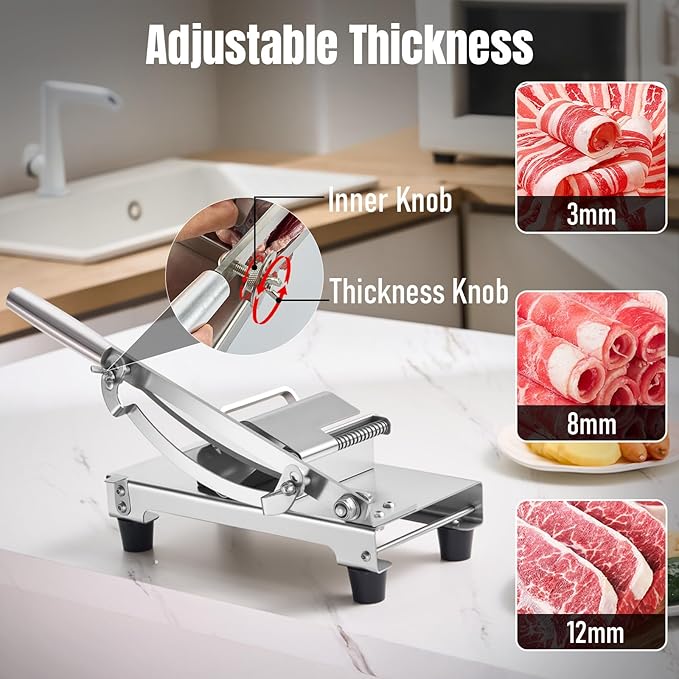 PARACITY Manual Frozen Meat Slicer, Upgraded Stainless Steel Meat Cutter Beef Mutton Roll for Hot Pot BBQ, suitable for home cooking, Cheese slicing, BBQ slicing