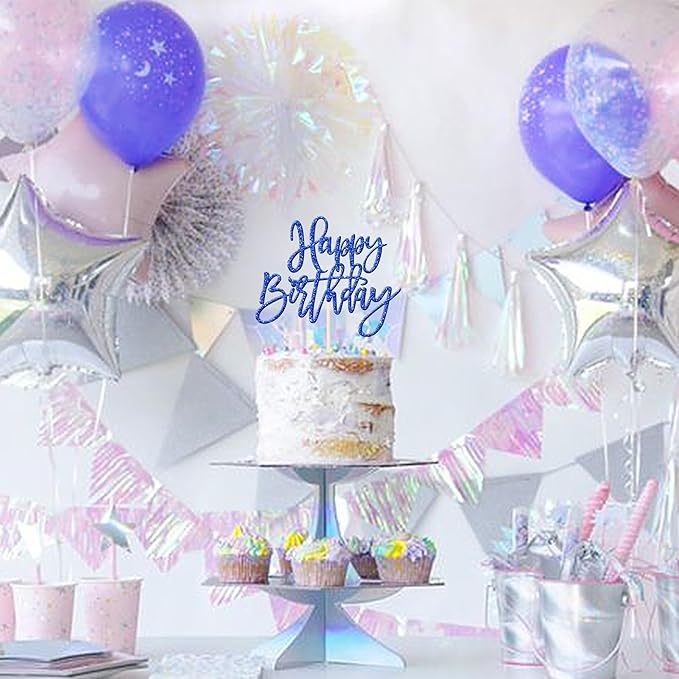 ZHUOWEISM 1 PCS Glitter Happy Birthday Cake Topper for Celebrating Anniversary Theme Party Cake Decorations Supplies Dark Blue