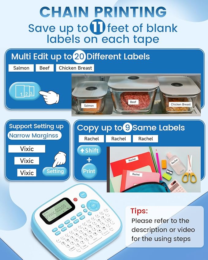 Label Maker Machine with Tapes, Label Maker Waterproof-Labels, Portable Label Makers Bundle 4 Label Tapes Included 12mm 0.47 Laminated White, D210S Handheld Labeling Machine for Home Office School