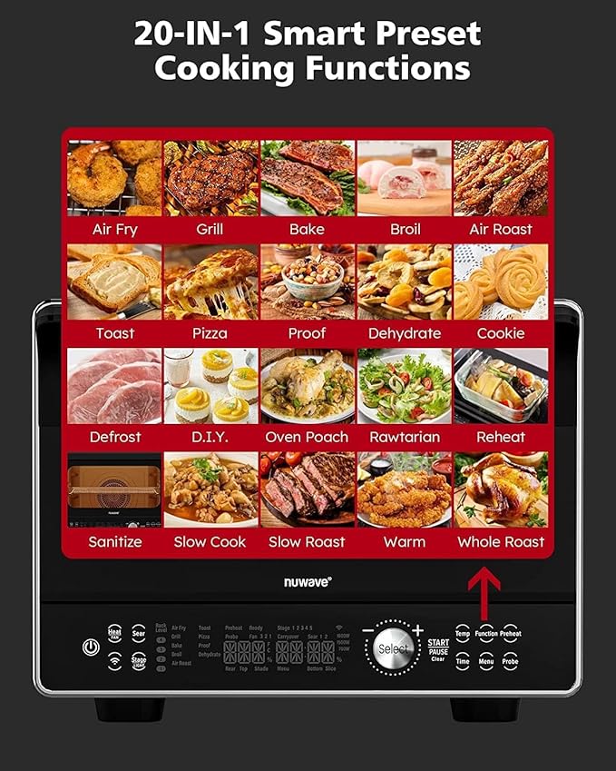 Nuwave TODD ENGLISH iQ360 Digital Smart Oven, 20-in-1 Convection Infrared Grill Griddle Combo, 34-Qt Mega Capacity, 1800 Watts, Adjustable Triple Surround Heat Zones, Smart Thermometer, WIFI Enabled