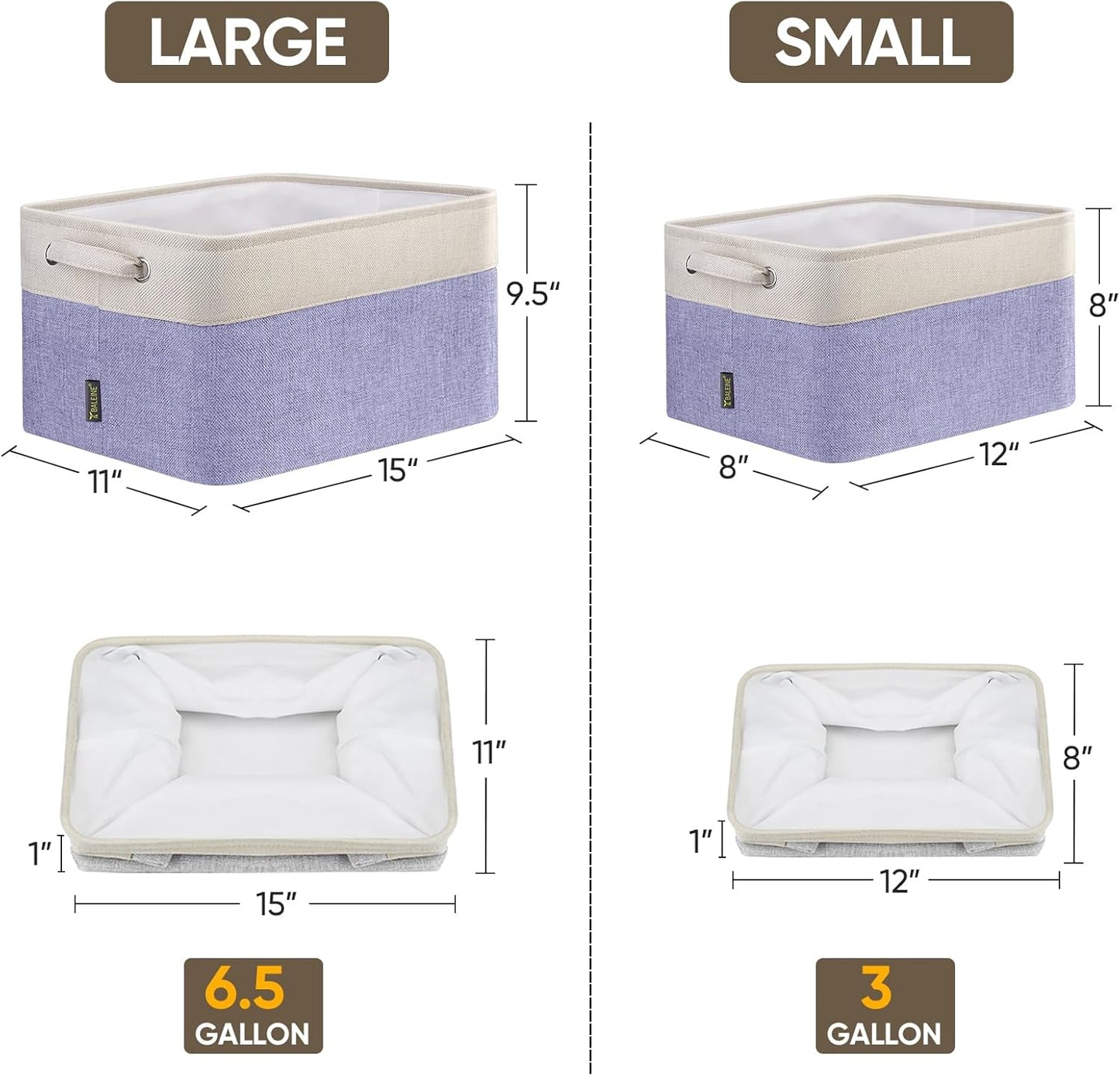 BALEINE 2 Pack Fabric Storage Bins for Shelves, Linen Storage Baskets for Organizing, Decorative Closet Bins for Clothes, Home (Lavender, 15''x11''x9.5'')