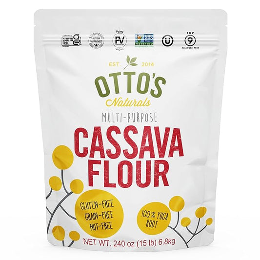 Otto's Naturals Multi-Purpose Cassava Flour, Non-GMO, Gluten-Free, Grain, Nut and Gum-Free, 1-to-1 Wheat Alternative, Paleo, AIP, 15 lb