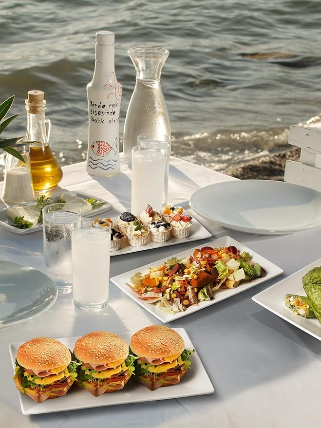 DOWAN 14" Serving Trays, Serving Platters, Ceramic Serving Platters and Trays, Rectangle Plates, Set of 4, for Weddings, Parties, Oven, Microwave, Dishwasher, Heat Resistant, Easy to Clean, Soft White