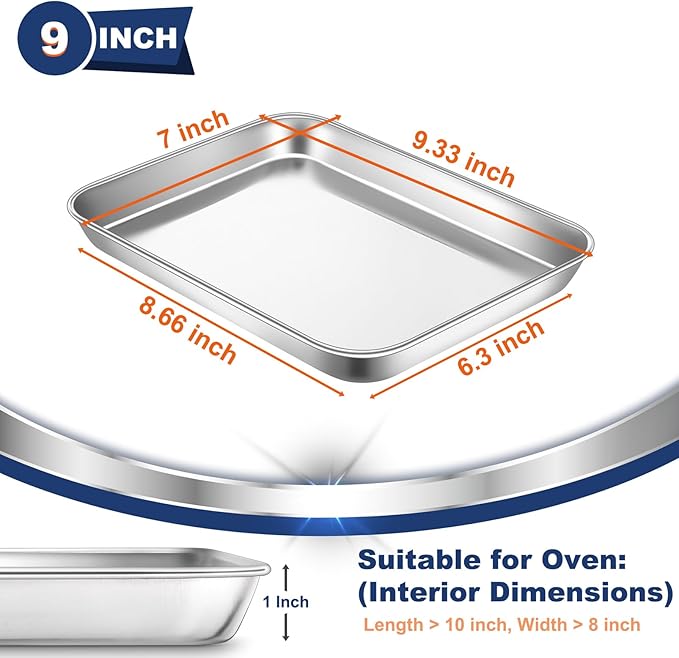 P&P CHEF 9 Inch Baking Cookie Sheet, Oven Pan Tray Stainless Steel Sheet Pan for Kitchen, Oven Bakeware for Multi Uses, Shiny Look & Dishwasher Safe, Healthy & Heavy Duty, 1Pc