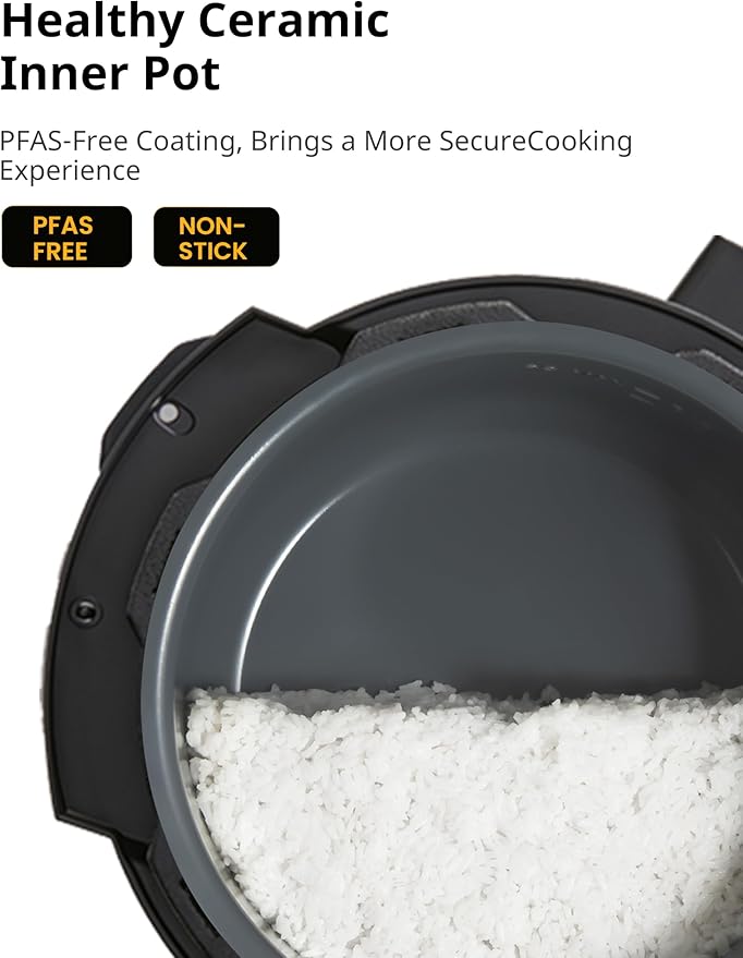 COMFEE’ Pressure Cooker 6 Quart with 13 Cooking Functions, Olla de Presion Non-Stick Pot Yogurt Maker Rice Cooker Slow Cooker Sauté Steamer, Healthy Ceramic Inner Pot