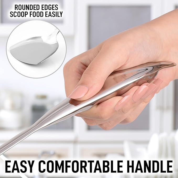 Zulay Kitchen Stainless Steel Metal Wok Spatula - Durable Wok Turner Spatula Shovel - Durable Utensil with Ergonomic, Easy to Use Handle - Easy to Clean, Perfect for at Home Cooks & Chefs - 14.8”