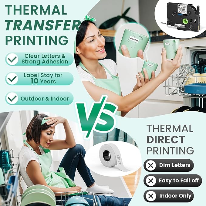 Label Maker, D210S Label Maker Machine with 4 Laminated Tapes, 12mm Labeler Labelmaker with QWERTY Keyboard, Print Different Fonts Frame Barcode for Home Office School, Green