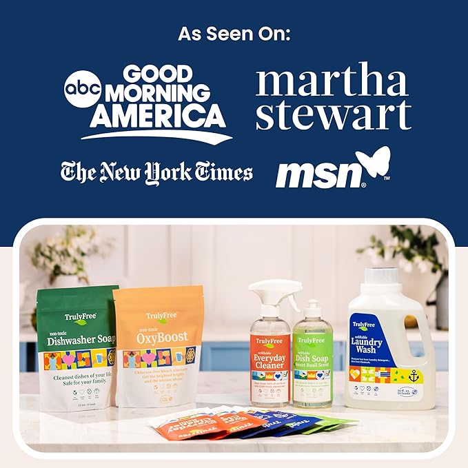 Natural Concentrated Dish Detergent Dishwashing Liquid | Plant-Based Dish Soap | Sweet Basil Fresh Scent | 2 Refill Packs with 1 Empty Refillable Squeeze Bottle (16 Oz)