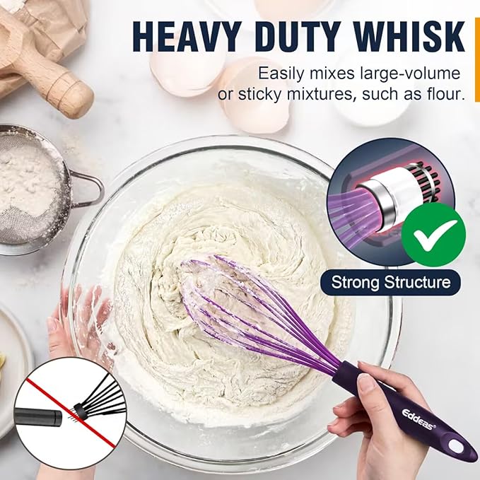 Whisk Eddeas Silicone Whisk Set of 6.Silicone whisks for cooking non Scratch.BPA Free and Dishwasher Whisk.7+9+11inch Colorful Wisk Great for cooking and Baking.（6pcs ）