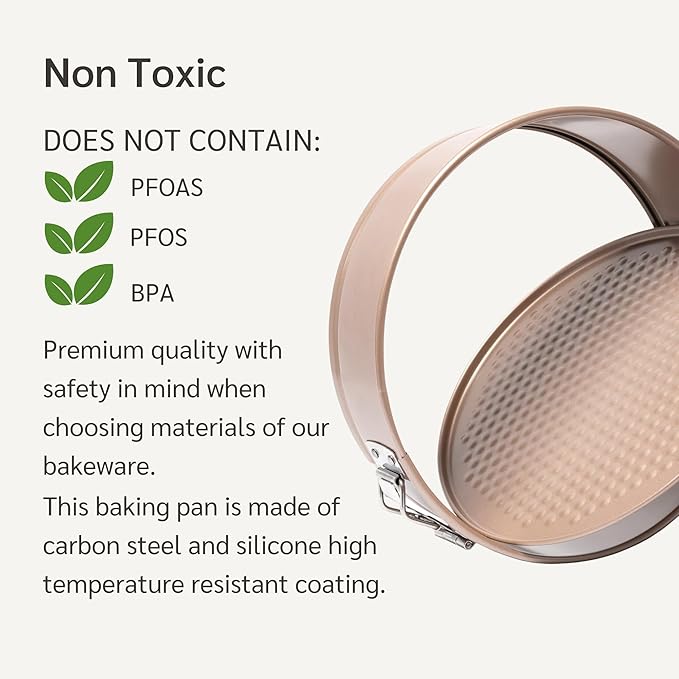 Non-Toxic Nonstick 10-Inch Round Springform Cake Pan 3-inches deep | Cheesecake Leak Proof Baking Pan