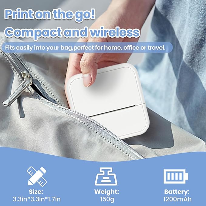 Sticker Printer, Thermal Label Maker Mini Sticker Maker with 4 Roll Paper Bluetooth Inkless Sticker Maker Machine for Home, Office, School, DIY Creations, Sticky Scrapbook, Lists