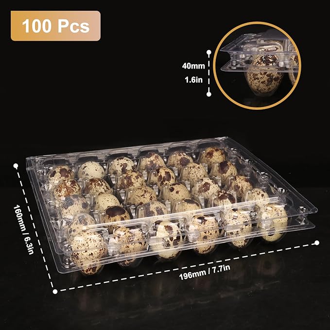 100 Pack Quail Egg Cartons, Clear Plastic Quail Egg Trays, Holds up to 30 Quail Eggs Securely - Your Ultimate Small Eggs Carton Holders for Bulk Storage and Display by KUKLIPJIM