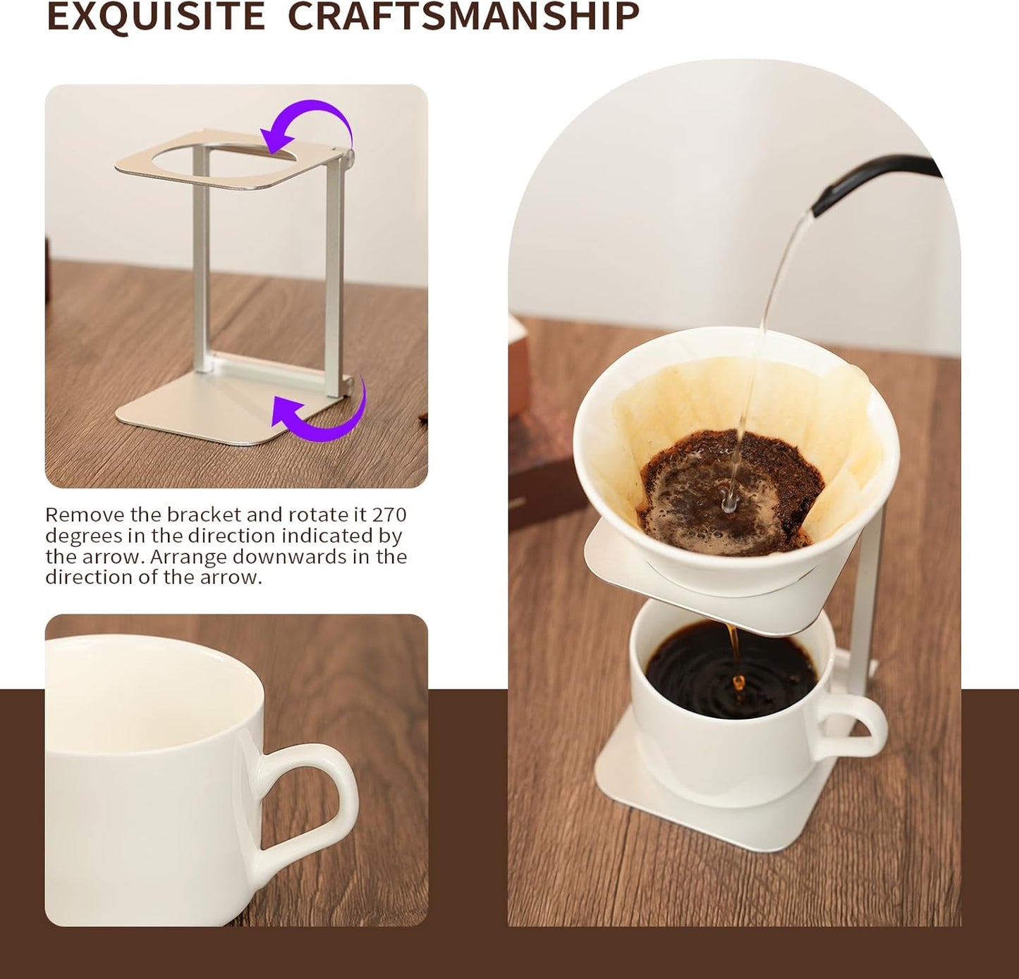 6-Piece Pour Over Coffee Maker Kit & Dripper Set with Foldable Stand, Cup, Spoon & Storage Bag - All-in-One Portable Coffee Brewing Kit for Camping, Home, Office