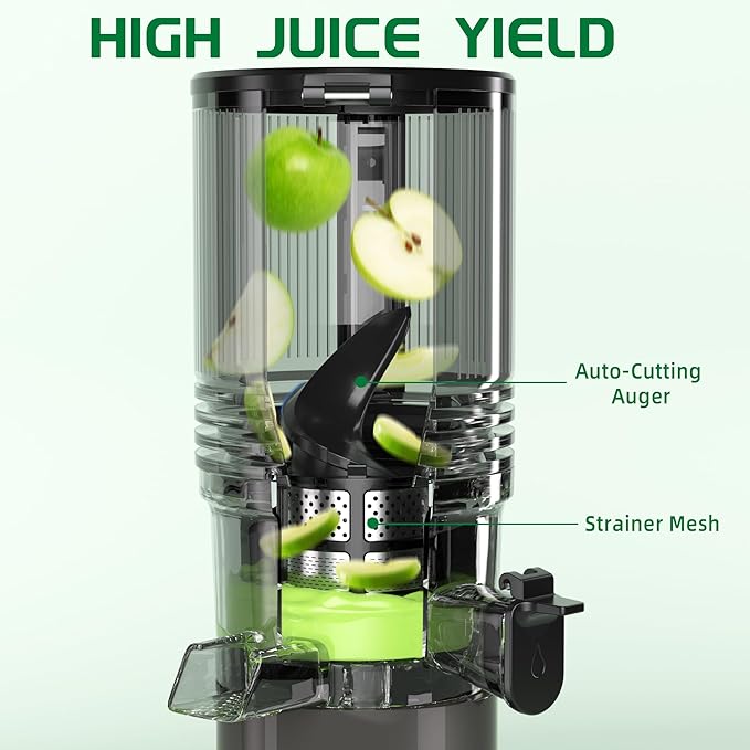 J8 Cold Press Juicer, 6.5" Extra Wide Feed Chute Juicer Machines, 350W Slow Juicer Machines with High Juice Yield for Whole Vegetables & Fruits, BPA Free (Titanium Gray)