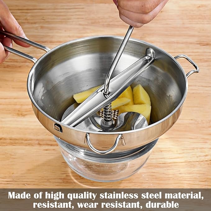 Stainless Steel Potato Ricer with 3 Interchangeable Discs – Heavy Duty Food Mill for Perfect Mashed Potatoes, Tomato Sauce, Canning, Baby Food