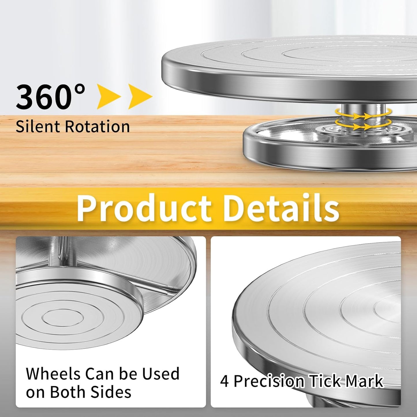 Yncotte 7 Inch Banding Wheel, Double-Sided Pottery Wheel Turnable Aluminium Alloy Metal Sculpting Wheel Rotate with Ball Bearings for Ceramics Clay Model Making Cake Decor Paint Spraying