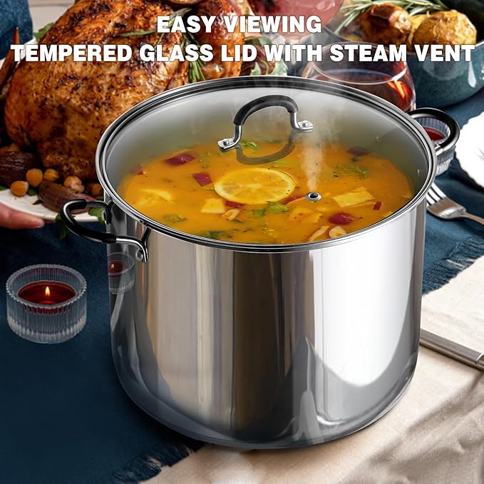 Cook N Home Stockpot Large pot Sauce Pot Induction Pot With Lid Professional Stainless Steel 20 Quart, with Stay-Cool Handles, silver