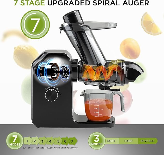 Cold Press Juicer Machine | 3 Inch Wide Chute | High Nutrition & Juice Yield | 3 Juicer Modes | Easy to Clean | Slow Masticating Juicer for Vegetables and Fruits [Black]