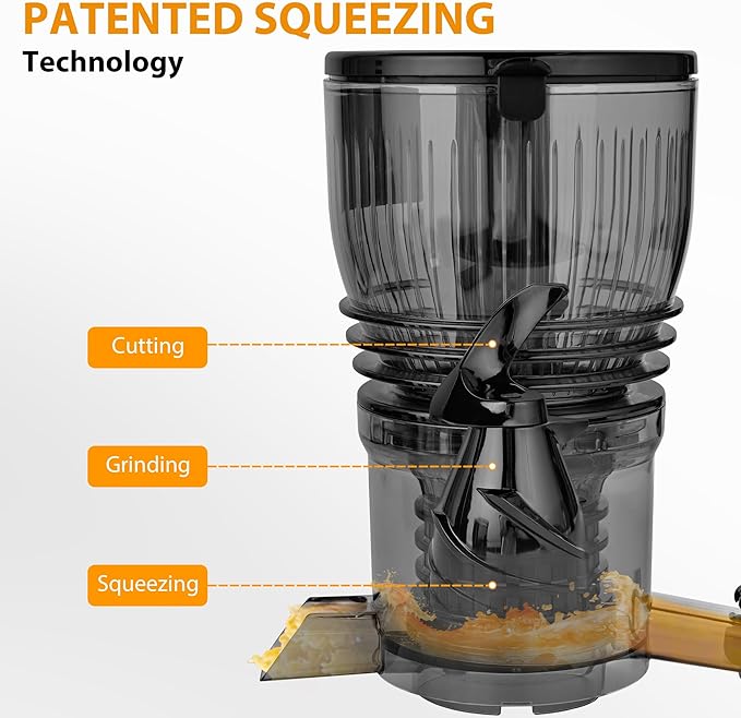 Pukomc Cold Press Juicer,5.8" Wide Feed Chute Juice Extractor Machine with 300W,Slow Masticating Juicer for Whole Vegetables & Fruits,High Juice Yield,Easy to Clean,Grey