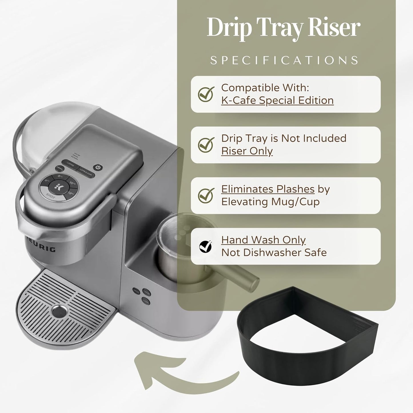 Drip Tray Mug/Cup Riser Made for the Keurig to Reduce Splashes - Riser Only (Black, K-Cafe Special Edition 1.7 inches Tall)