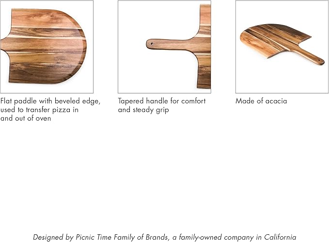TOSCANA - a Picnic Time brand Acacia Wood Pizza Peel, Serving Pizza Paddle, Bread Peel, 22.75 x 14 in (Acacia Wood)