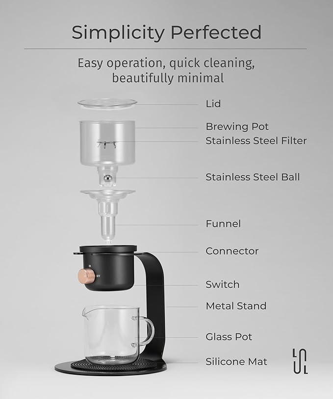 Glass Tea Pot with Infusers for Loose Tea and Drip Coffee Pour Over, Semi Automatic Tea Set with Magnetic Clear Teapot, Black