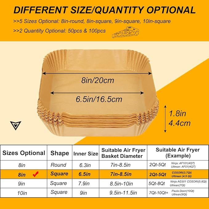BYKITCHEN Small Air Fryer Disposable Paper Liners for 2 to 5QT Airfryer, Mini Air Fryer Parchment Paper Liners, Compatible with CHEFMAN 2 QT, Cosori 2.1 QT, Dash, Instant Pot Mini Airfryer