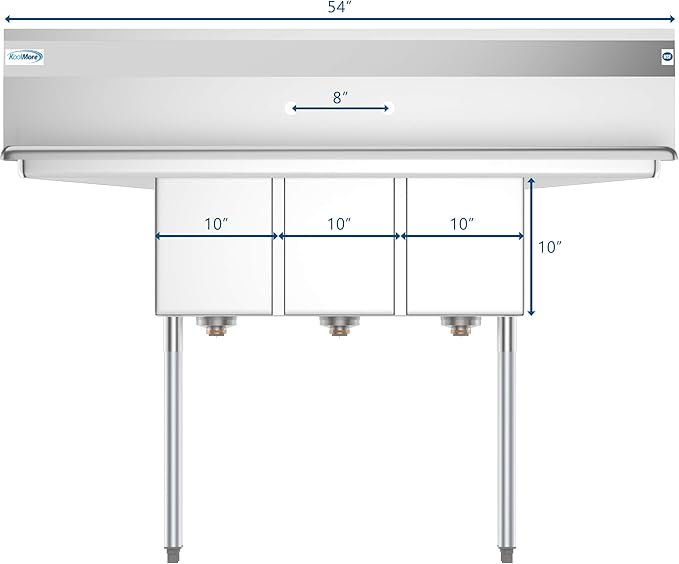 KoolMore - SC101410-12B3 3 Compartment Stainless Steel NSF Commercial Kitchen Sink with Right and Left Drainboards - Bowl Size 10" x 14" x 10", Silver
