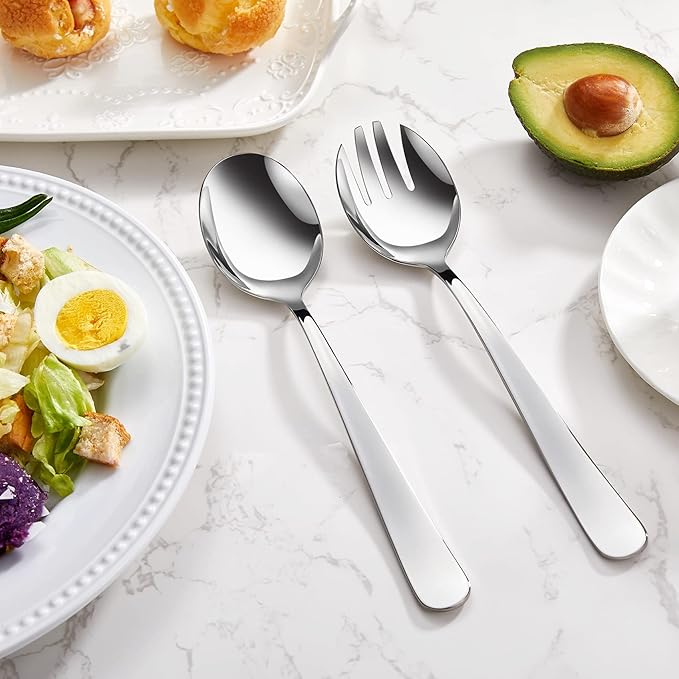 KEAWELL Premium 9.45" Louise Salad Servers, 18/10 Stainless Steel, Exceptional mirror finish, Dishwasher Safe (Salad Servers)