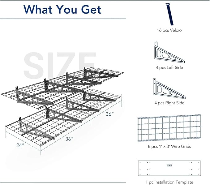 FLEXIMOUNTS 2-Pack 2x6ft Garage Shelving with Hooks 24-inch-by-72-inch Wall Shelf Garage Storage Racks Floating Shelves, Black