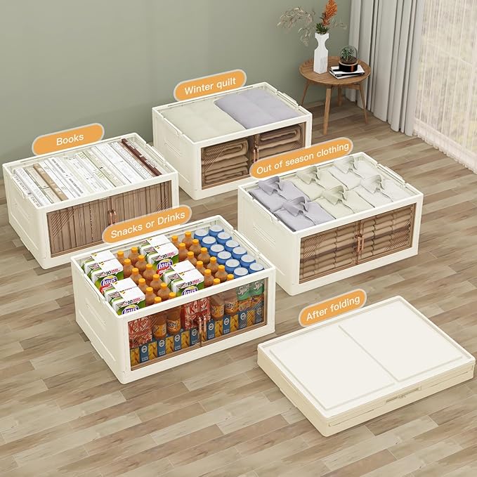 KHNR 5Packs Stackable Storage Bins with Lid, 36 Gal Closet Organizer and Storaging Drawer, Collapsible Storage Box with Wheels, Plastic Clothes Storage Cabinet Containers for Home, Office, Dorm