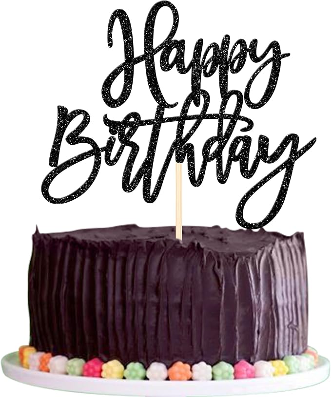 ZHUOWEISM 1 PCS Happy Birthday Cake Topper Glitter Happy Birthday Cake Pick for Celebrating Happy Birthday Anniversary Theme Party Cake Decorations Supplies Black