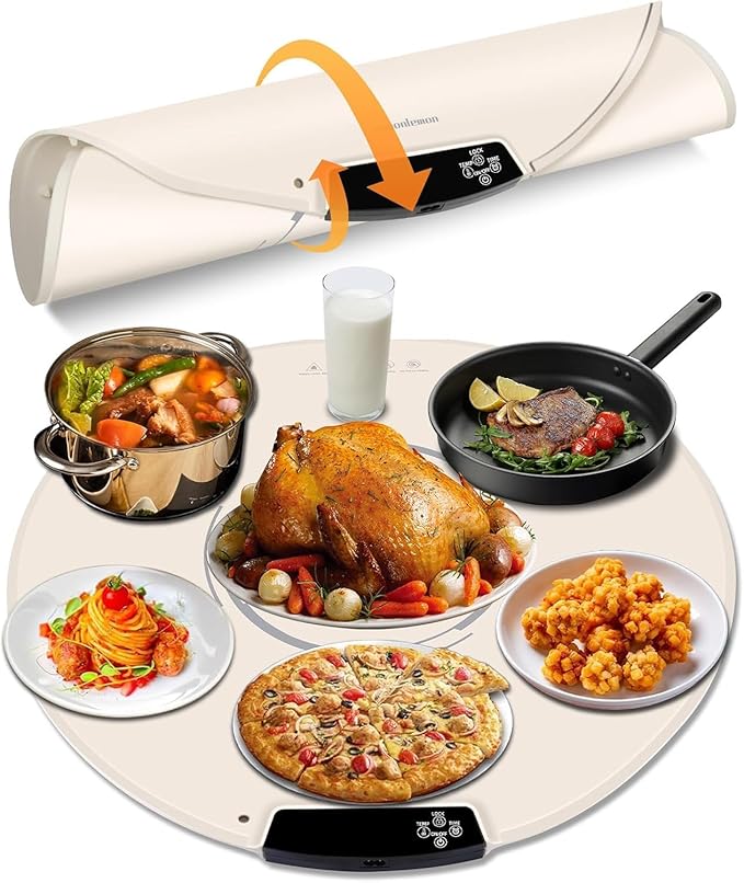 Food Warming Mat, Electric Warming Tray with Adjustable Temperature & Timer, Rollable & Portable, Rapid Full-Surface Silicone Heating Mat, Food Warmers for Gatherings, Parties, Buffets