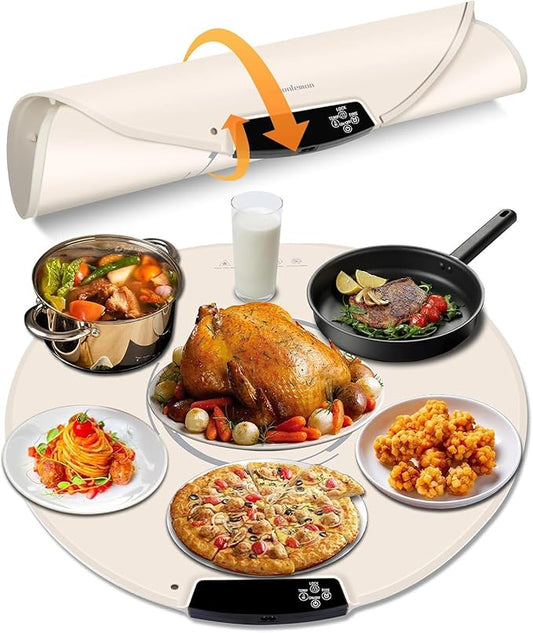 Food Warming Mat, Electric Warming Tray with Adjustable Temperature & Timer, Rollable & Portable, Rapid Full-Surface Silicone Heating Mat, Food Warmers for Gatherings, Parties, Buffets