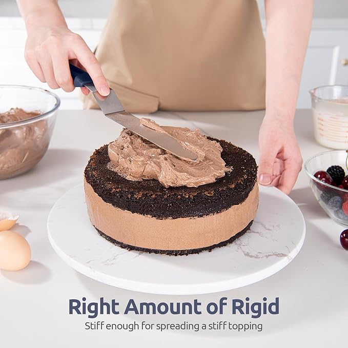 U-Taste Offset Spatula for Cake: Angled Icing Spatula Set with Wide 6", 8", 10" Blade, Flexible Stainless Steel Pastry Decorating Frosting Metal Baking Spreader for Cupcake (Set of 3, Midnight Blue)