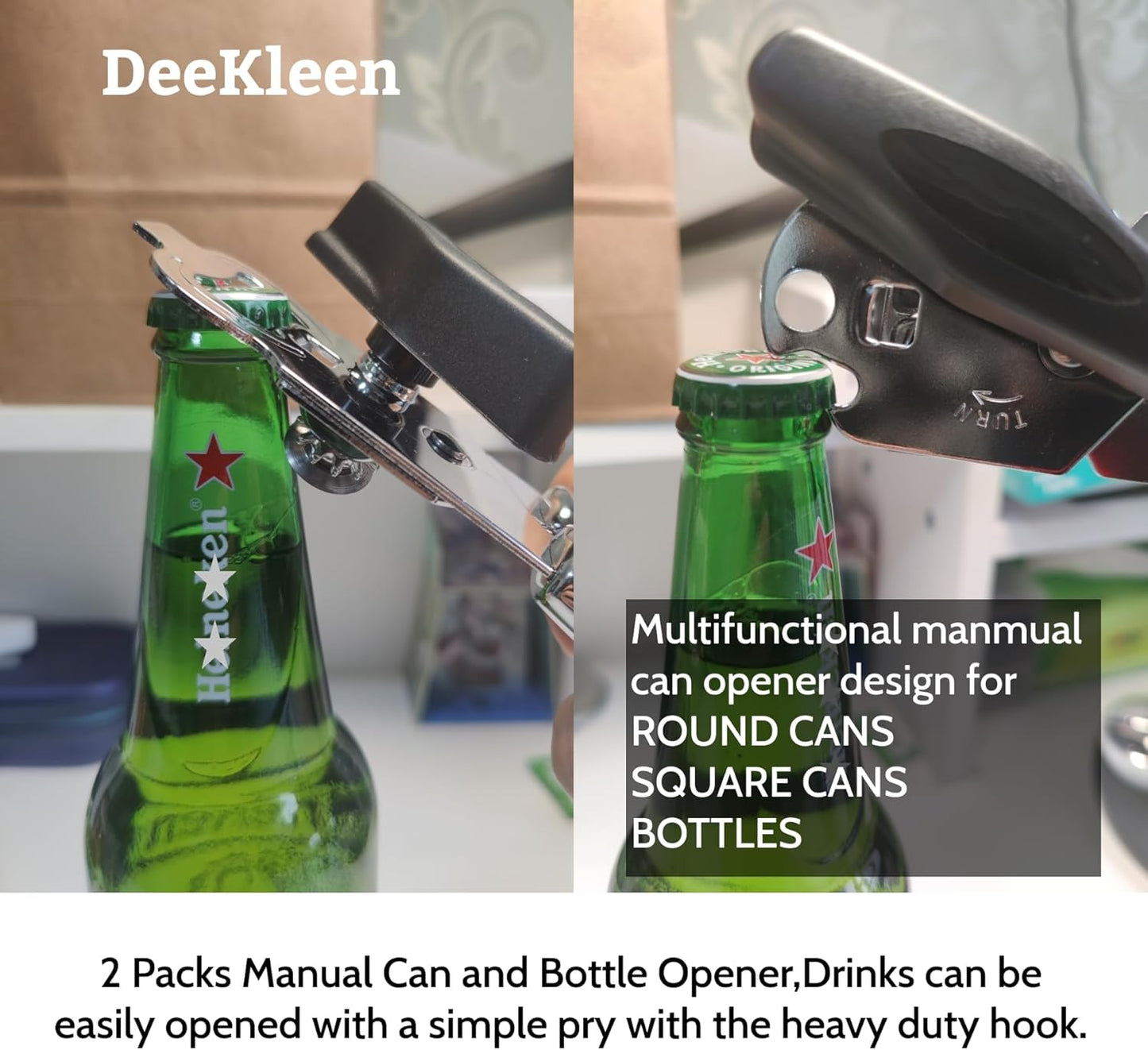 2 Pack Magnetic Manual Can Openers, with Stainless Steel Heavy Duty,Oversized Easy Turn Knob,Soft Grip Handles,Smooth Edge Safety Cut Sharp Blade(Red)