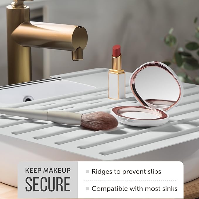 Maplefield Bathroom Sink Cover for Counter Space - Gray, 22 x 2 x 2 Inches - Heat Resistant Silicone Mat - Foldable Vanity Makeup Tray - Space-Saving Sink Cover