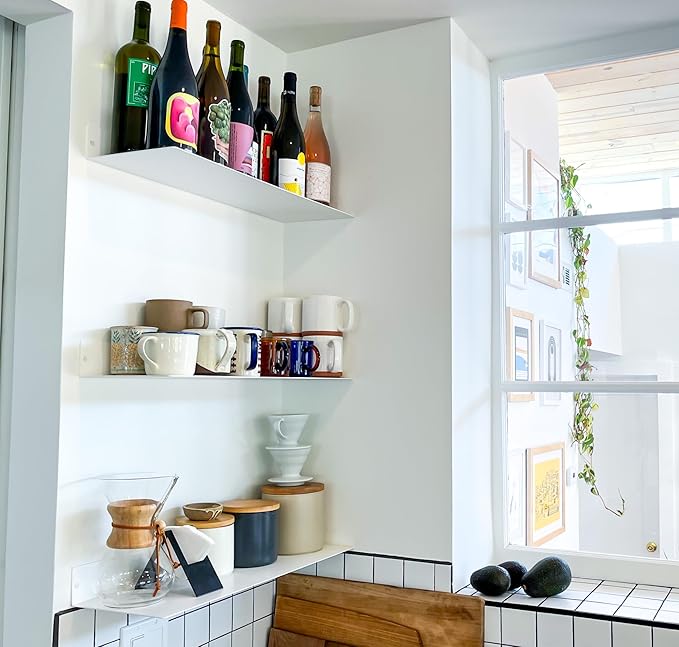 DIY CARTEL Linear Floating Shelf - Forged Raw Blackened Steel - Industrial Heavy Duty Metal Wall Mounted Modern Rustic Shelf - Made in The USA (30-inch x 8-inch White)