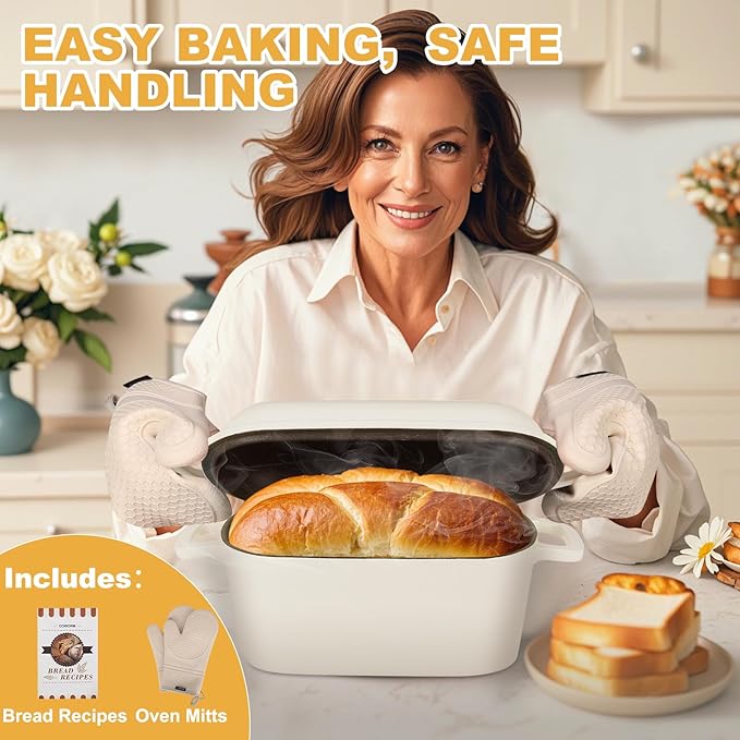 Oval Enameled Cast Iron Dutch Oven with Lid - 3.6QT Sourdough Bread Pans for Baking