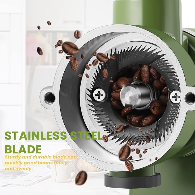 Electric Coffee Grinder Burr Espresso Coffee Bean Grinder Small Automatic Stainless Steel Coffee Mill With Brush, Pea Green