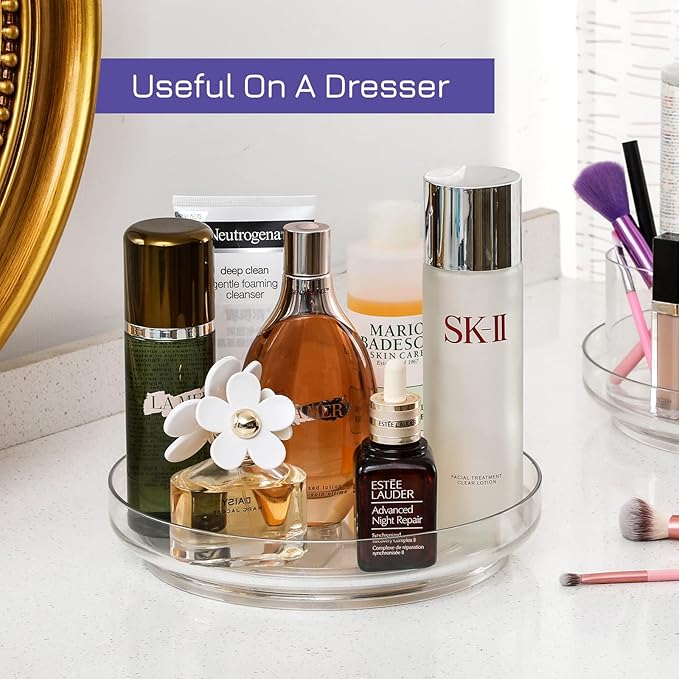 4 Pack 9 Inch Clear Acrylic Lazy Susan, Non-Skid Turntable Organizer for Cabinet, Kitchen, Pantry Organization Storage, Refrigerator, Vanity Makeup, Bathroom Countertop Organizing, Rotating Spice Rack