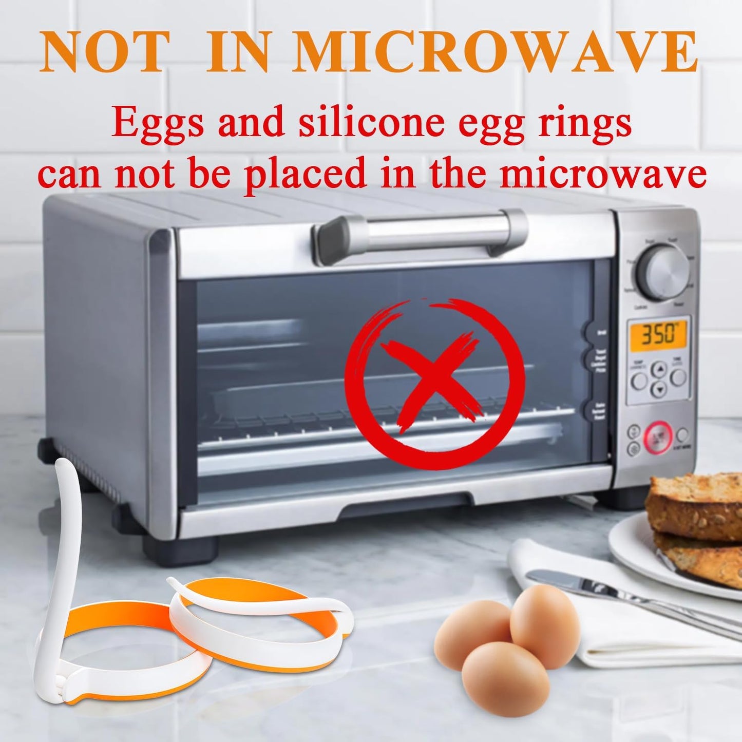 GOYLSER White Food Grade Silicone Egg Rings, 2 Pack Square Egg Rings + 2 Pack Round Egg Molds for Cooking, 4 Pack Fried Egg Shapes