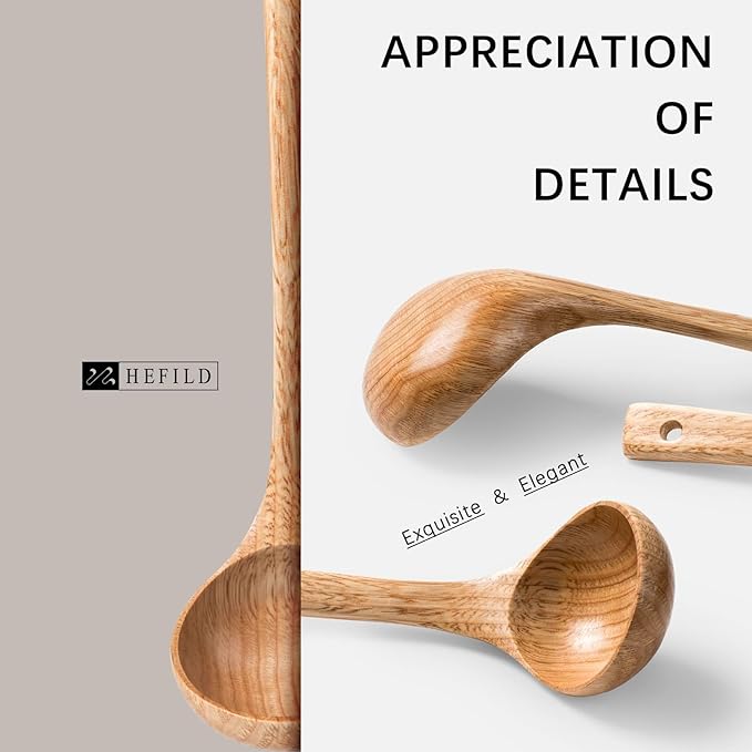 Wooden Soup Ladle, 11.2" Handle, 2 fl oz Medium Scoop Utensil for Serving & Cooking, Schima Wooden Ladle – Wood Spoon for Soup Natural and Sustainable