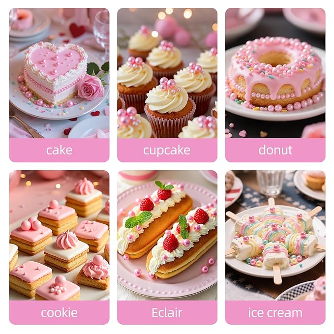 Pink Pearl Sprinkles for Cake Decorating,Edible Sugar Pearls for Baking,Mix Size,Mother's Day Cake Topper,Cupcake Cookie Decorating,Ice Cream Dessert Decorations,Valentines Birthday Christmas Supplies (130g/4.58oz)