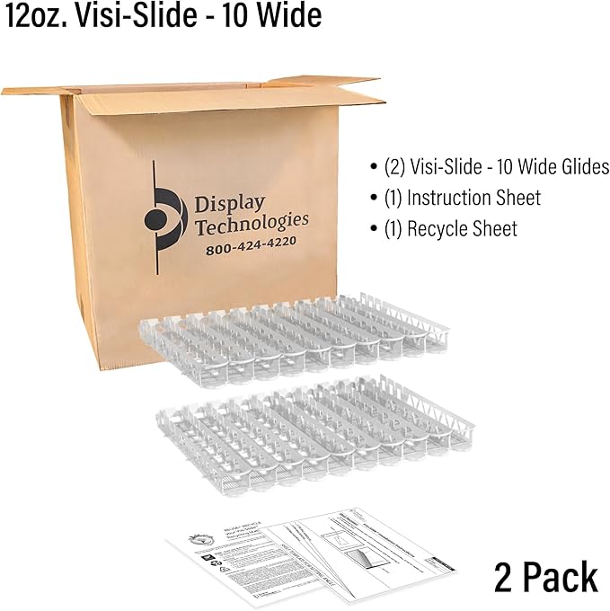 Display Technologies Visi-Slide Gravity Fed Organizer for 12/16oz low ring Beverages on Flat and Angled Shelves in Cold Vaults & Coolers, Drink Organizer (Pack of 2)
