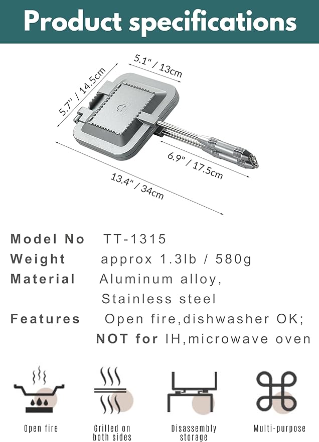 camping moon Sandwich Maker Hot Sand Single Burner Gas Fire Open Fire Compact Aluminum TT-1315 (Silver)